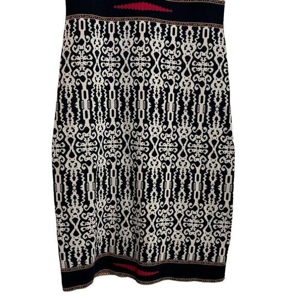 Carmen Marc Valvo Knit Bodycon Dress Size Small Sleeveless Black Cream Red - Picture 5 of 8